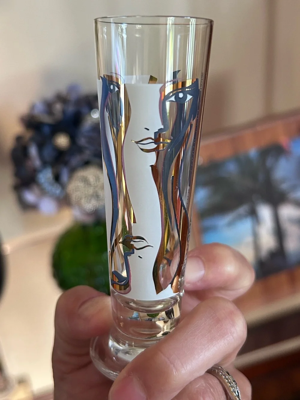 Vintage Rastal Artwork Collection “Liquid Lady” & “Peace” Footed Cordial Glasses